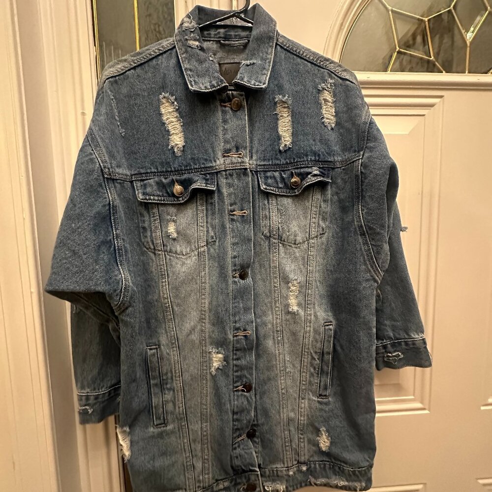 The La La Anthony distressed jean jacket Size L